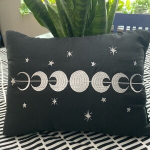 Black and Silver Moon Phase Throw Pillow Witchy